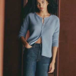 Sezane Powder Blue Cropped Button Cardigan